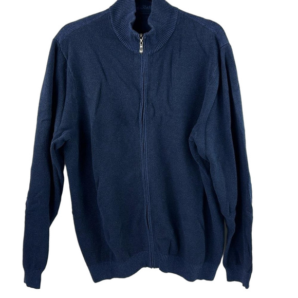 Tommy Bahama Men's Cashmere Blue Full Zipper Sweater with Elbow Patches - Picture 1 of 10
